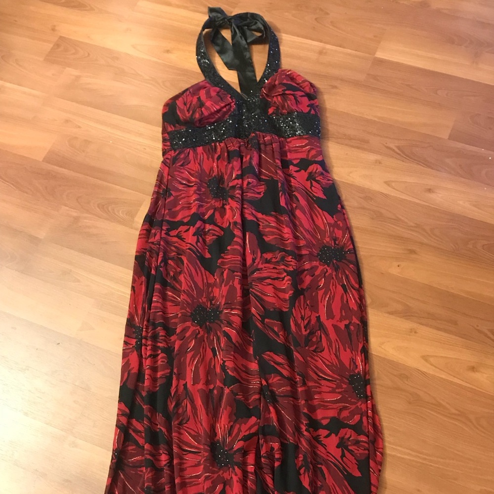 Red Floral Evening Gown